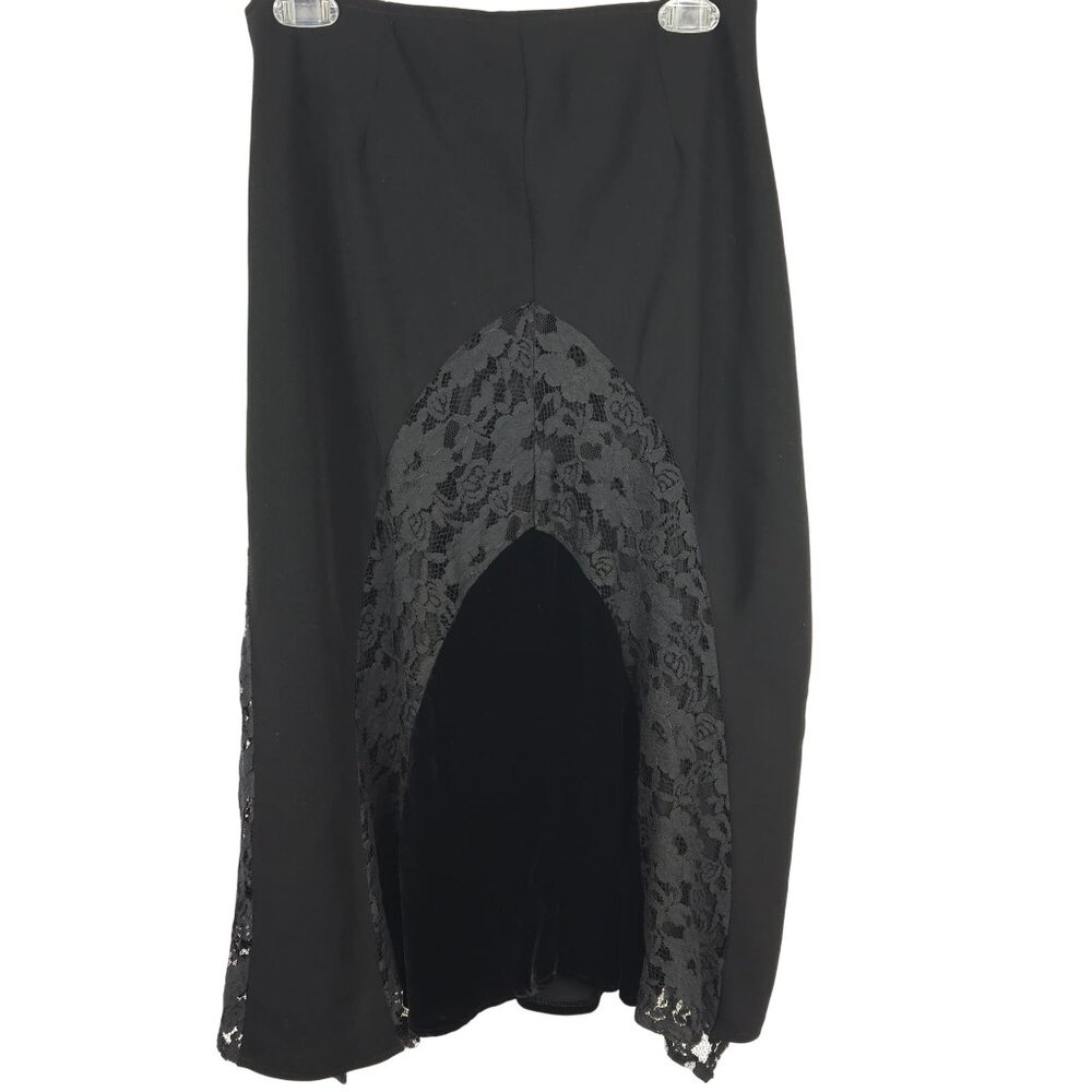 Womens Business Casual Black Lace Skirt 6 Velour Flowy Officewear Corpocore Poly